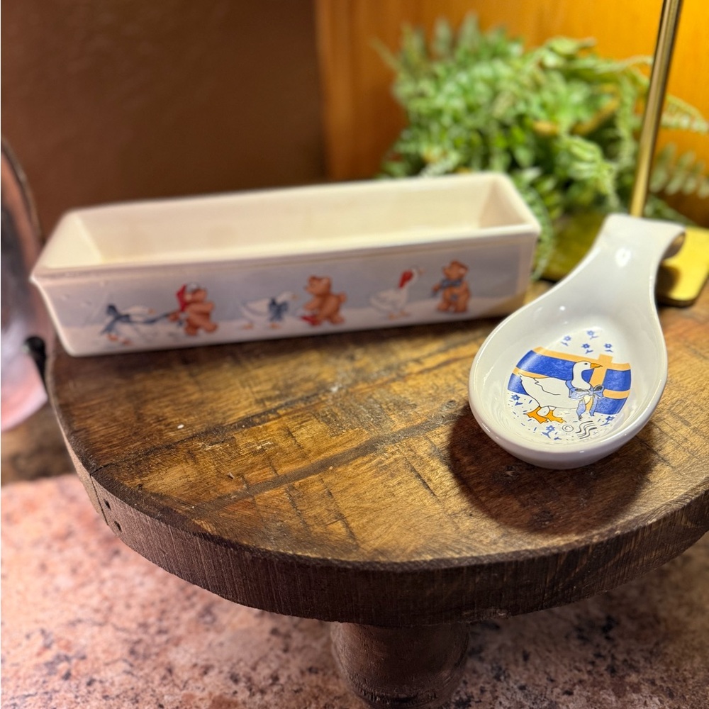 1988 House of Lloyd Cracker Tray and 80s Goose Spoon Rest